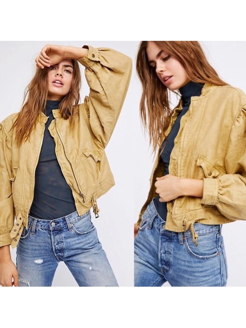 Free People Poet Puff Sleeve Bomber Jacket